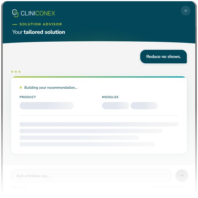 Solution Advisor interface building a tailored product recommendation