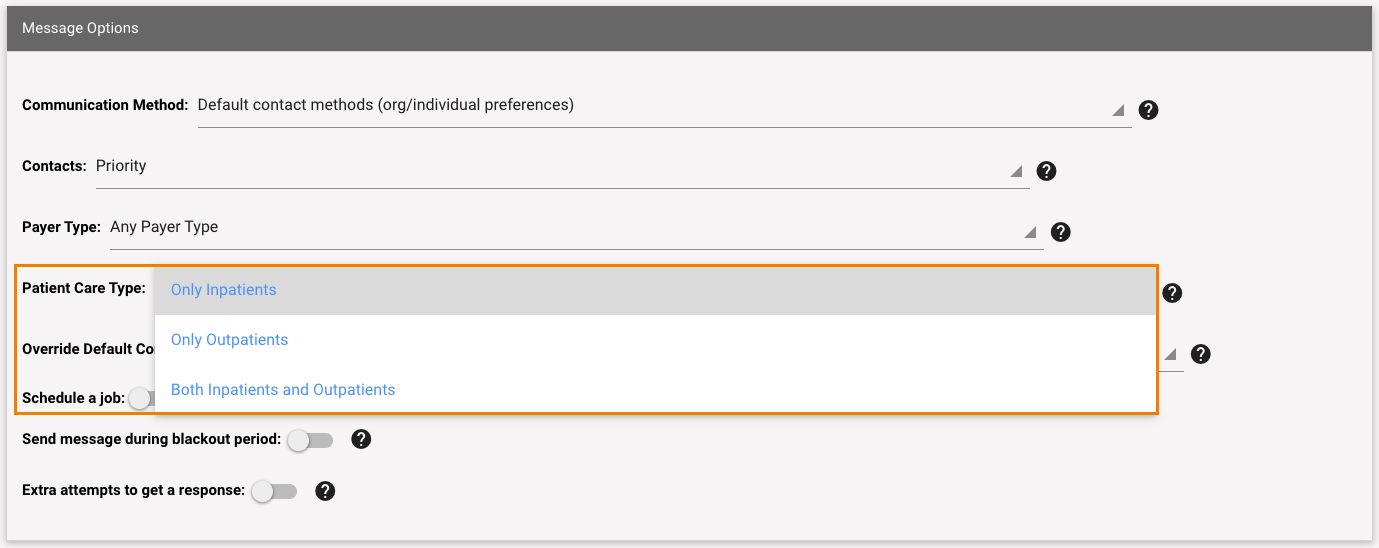 Message Options_Patient Care Type