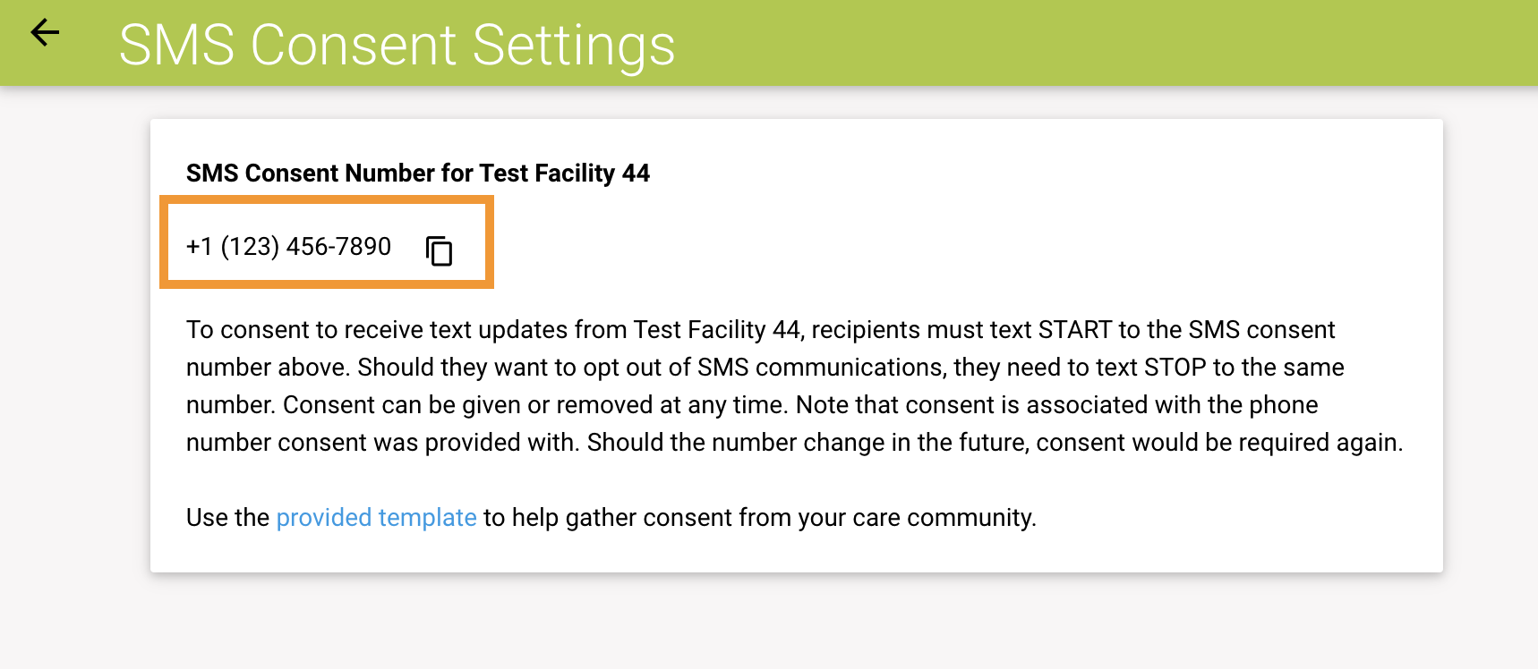 SMS Consent number