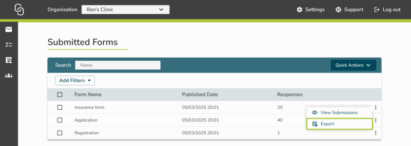 Exporting Form Submissions - Cliniconex