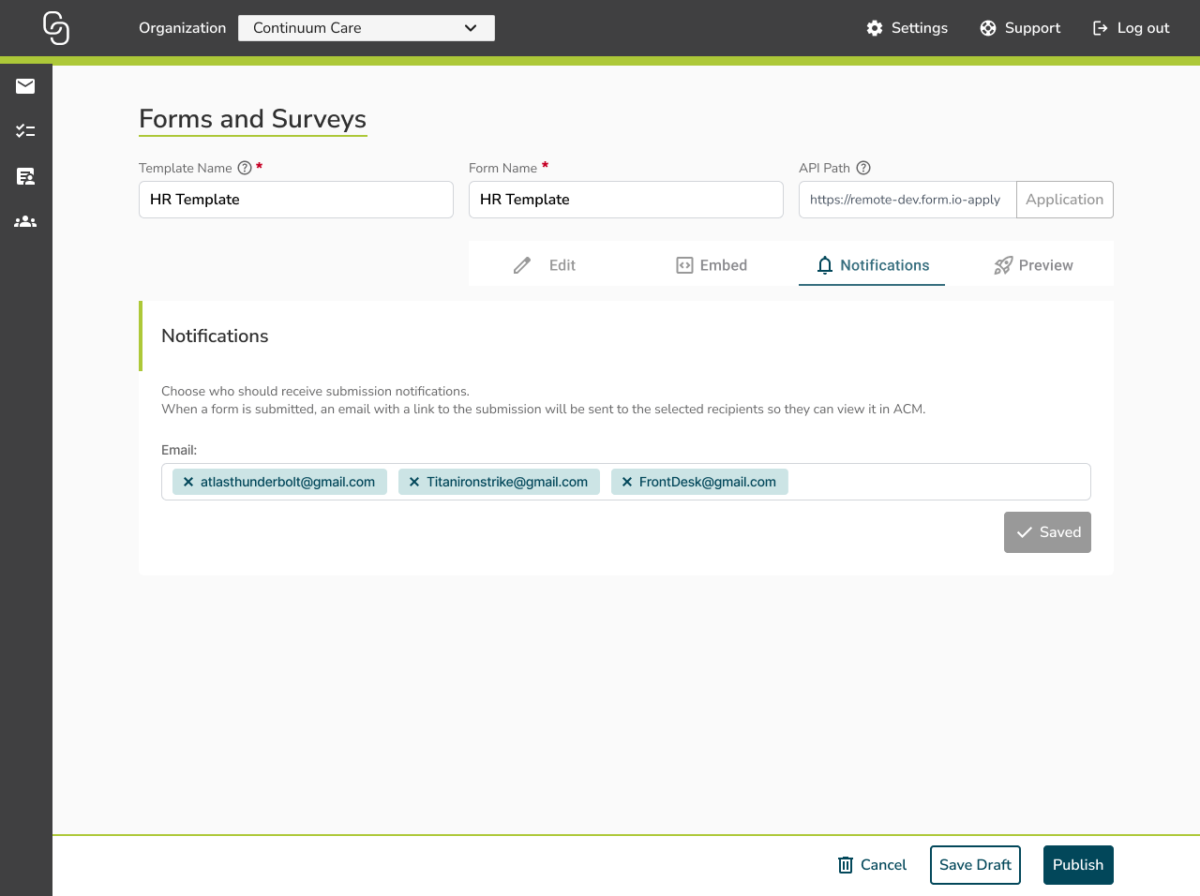 Submission Notification Emails - Cliniconex