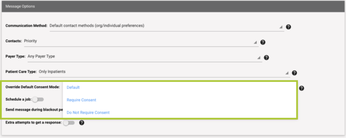 Message Options | Override Default Consent - Cliniconex